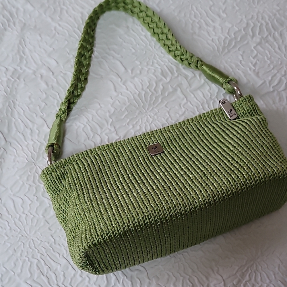 Lena Fun Green Knit Small Shoulder Bag,